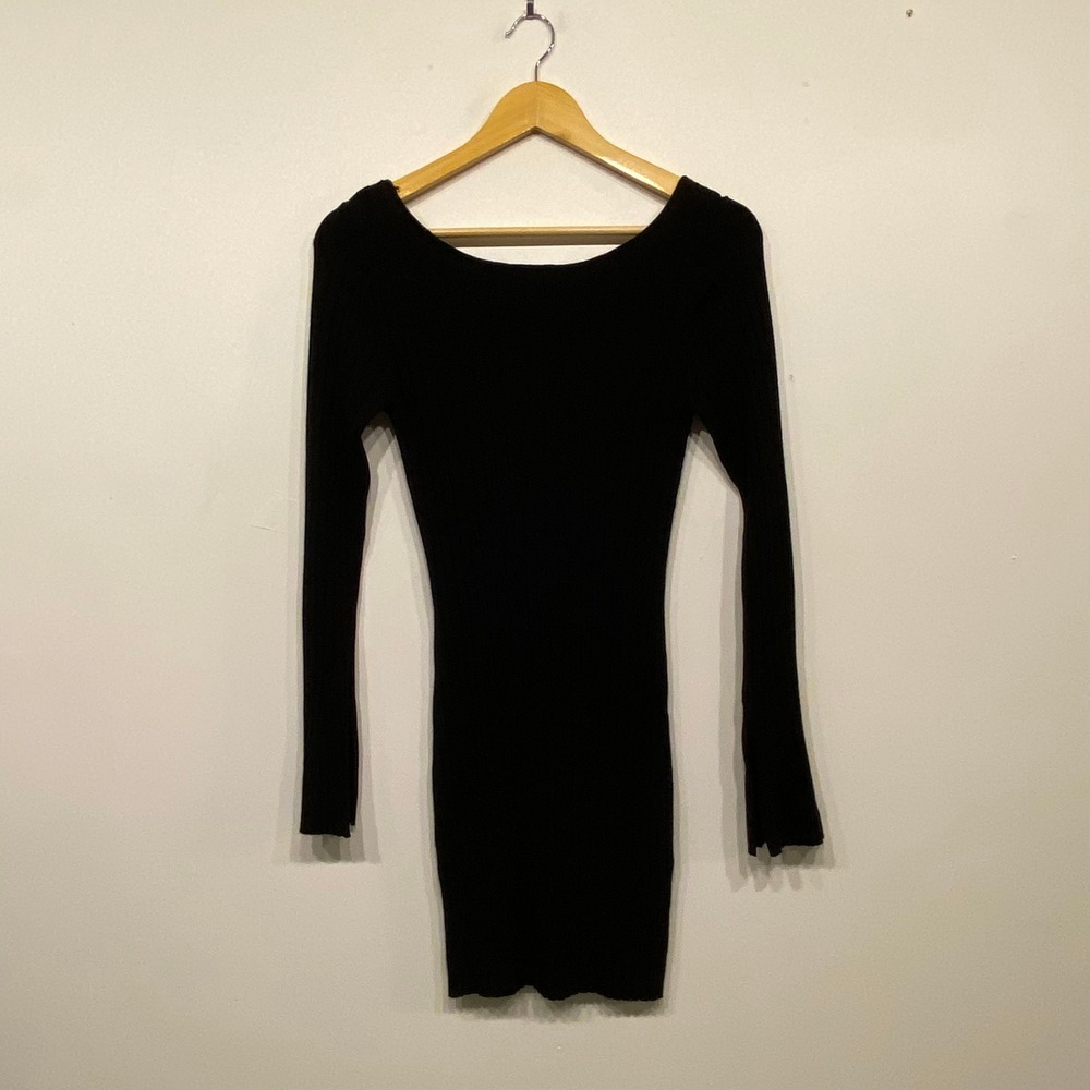 Lover Black Ribbed Modal Shapewear Butt Lift Mini Slip Dress Long Sleeve